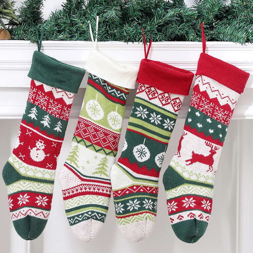 

4 шт., рождественские украшения, вязаные рождественские носки со снеговиком, подарочные пакеты, классические чулки в деревенском стиле
