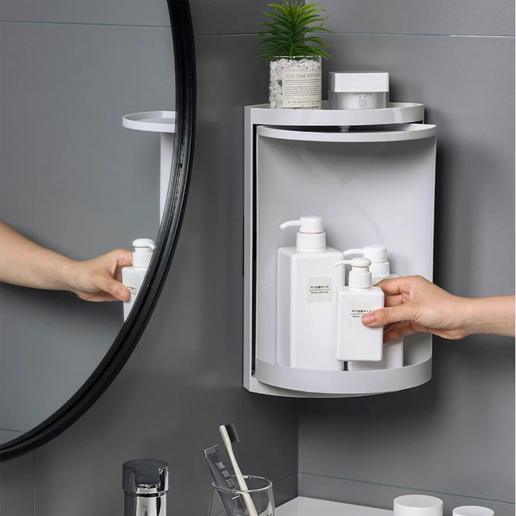 2Layer Bathroom Corner Storage 360 Rotating Wall-Mounted Shelf Shampoo Cosmetics Kitchen Household Bathroom Storage Accessories