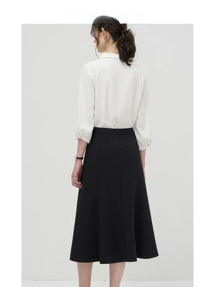 

Ele High-Waist Asymmetrical Bla Skirt for Women Commute Sle Zipper Design Ci Women's Faion A-Line Skirt