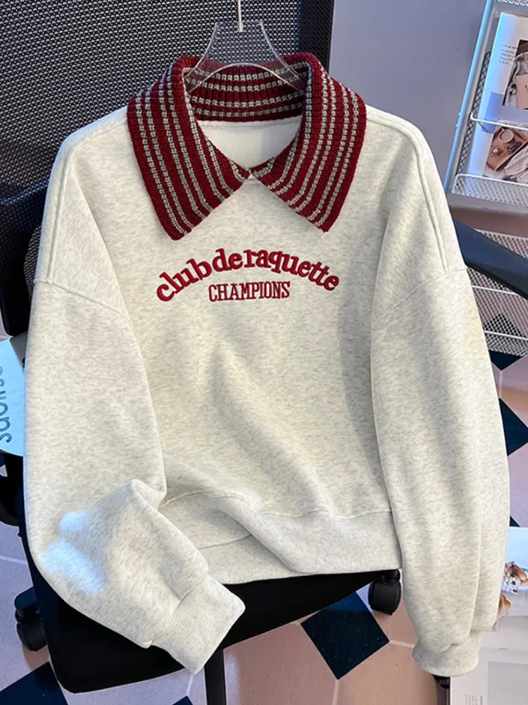 المرأة المتضخم Fce اصطف متماسكة البلوز طوق البلوز طويل Sve مخطط النسيج التصميم الأصلي شتاء جديد Ar... #2