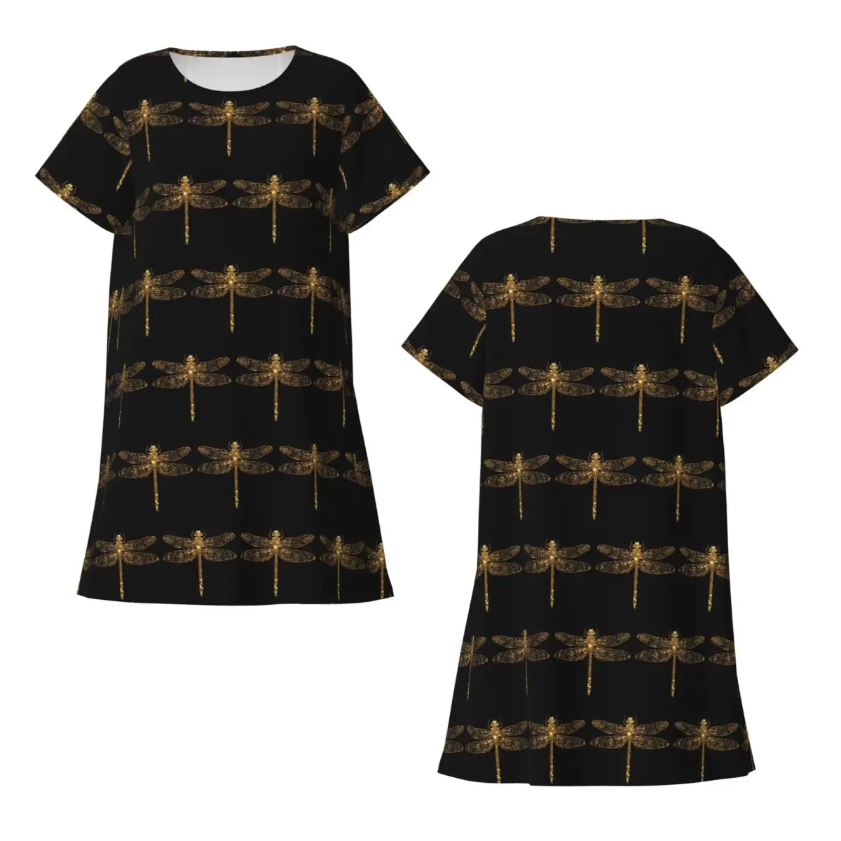 Custom Fancy Gold Glitter Dragonfly Short Sleeves Nightdress For Sleepshirts Women Short Sleeve Nightgowns Loose Pajama Dress