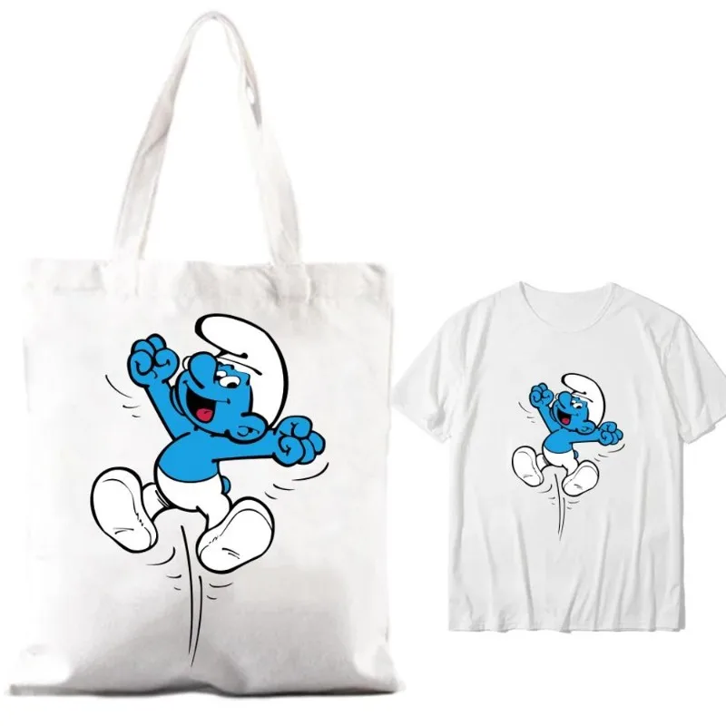 Cartoon The S-Smurfs Blue Cute Women borse a tracolla coppia combinazione vestiti manica corta colletto moda T shirt uomo cotone