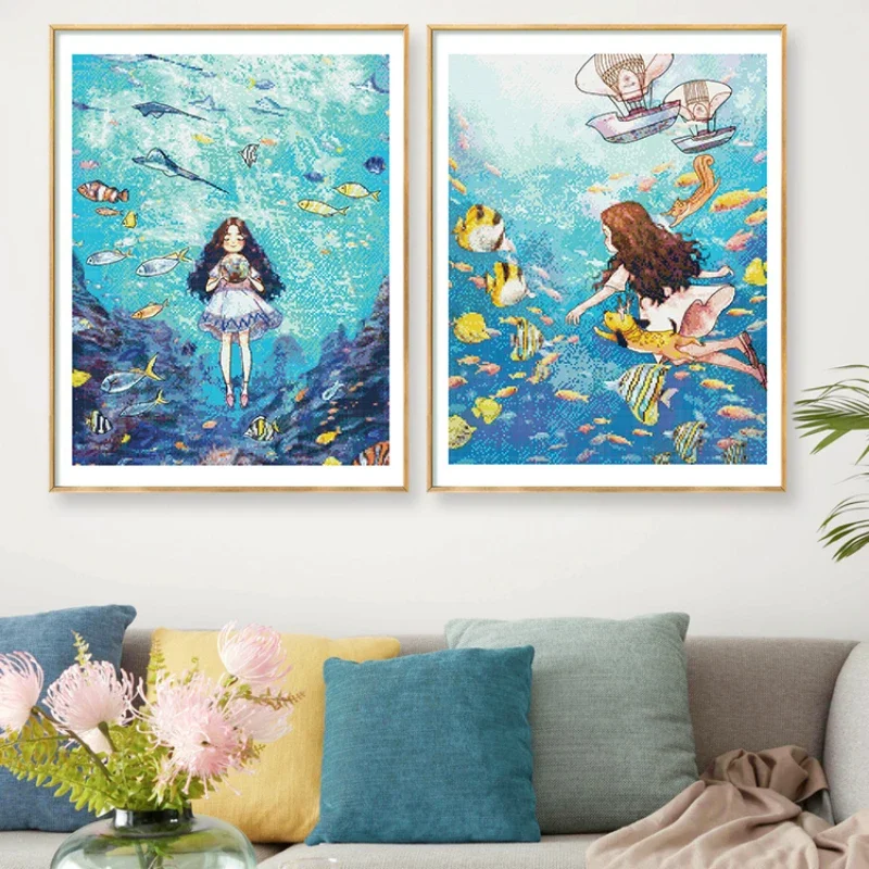 

Весенний набор для вышивки крестом, предварительно напечатанный дочь моря, Рождественский декор, игла, наборы инструментов для вышивания, рукоделия