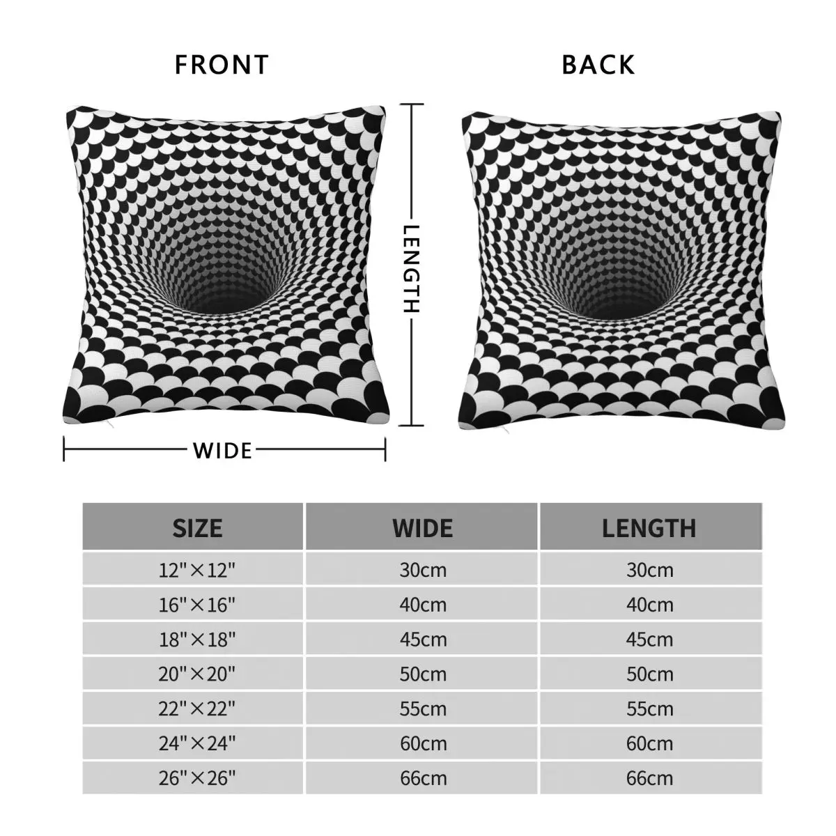 Optical Black White Black Hole Vortex Square Pillowcase Polyester Linen Velvet Creative Zip Throw Pillow Case Car Cushion Cover