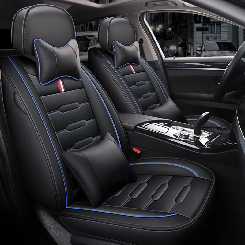 

Luxury 5 Seater Car Seat Covers Set PU Leather Soft Slip Proof Durable Waterproof with Headrest and Lumbar Pillows, All Seasons