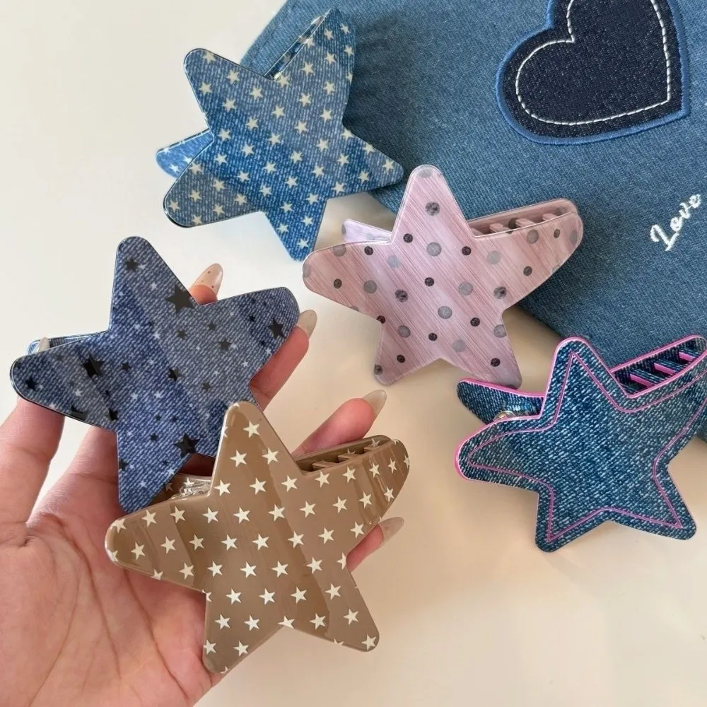 Cool Y2K Star Shape Hair Claw Pentagram Polka Dot Acrylic Shark Clip Hair Accessories Geometric Hair Clips Commuting