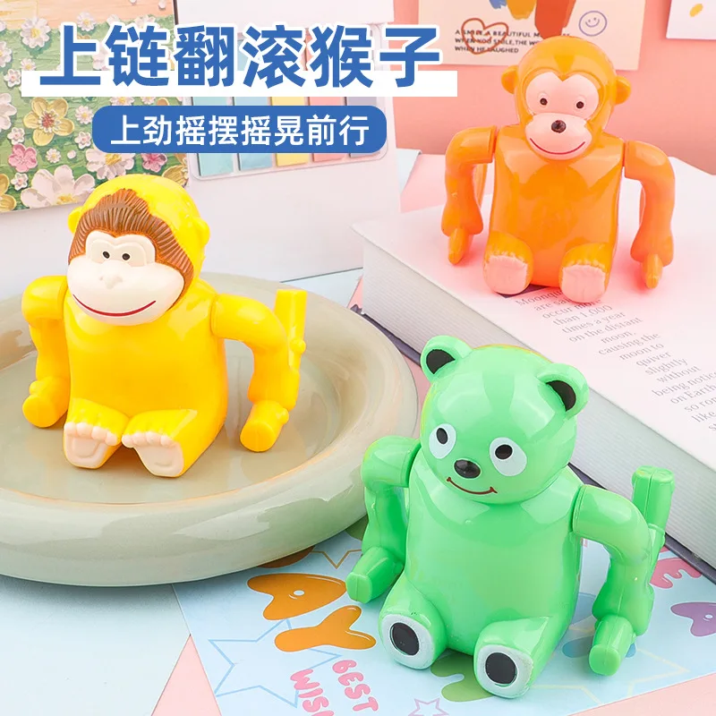 Childhood Clockwork Toy Funny Rolling Banana Monkey Toy Cartoon Wind Up Forward Walking Small Animals Baby Learning To Crawl Toy