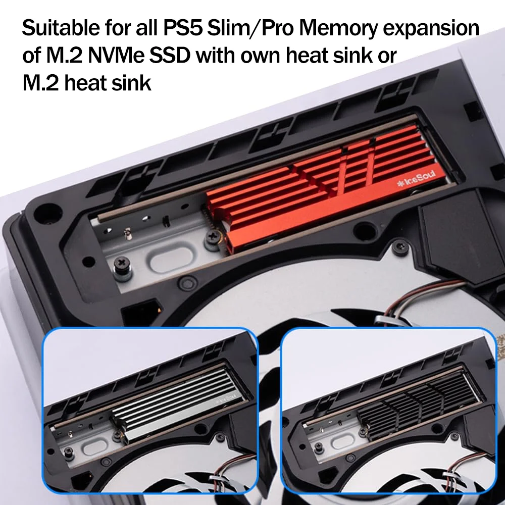 غطاء معدني لتبديد الحرارة لـ PS5 Pro/PS5 Slim M.2 SSD فتحة توسيع غطاء غبار المبرد ثقب قابل للتنفس حافظة حرارية من الألومنيوم