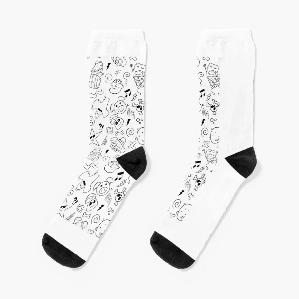 Doodles White and Black Socks Novelties anti slip football Socks Woman Men's