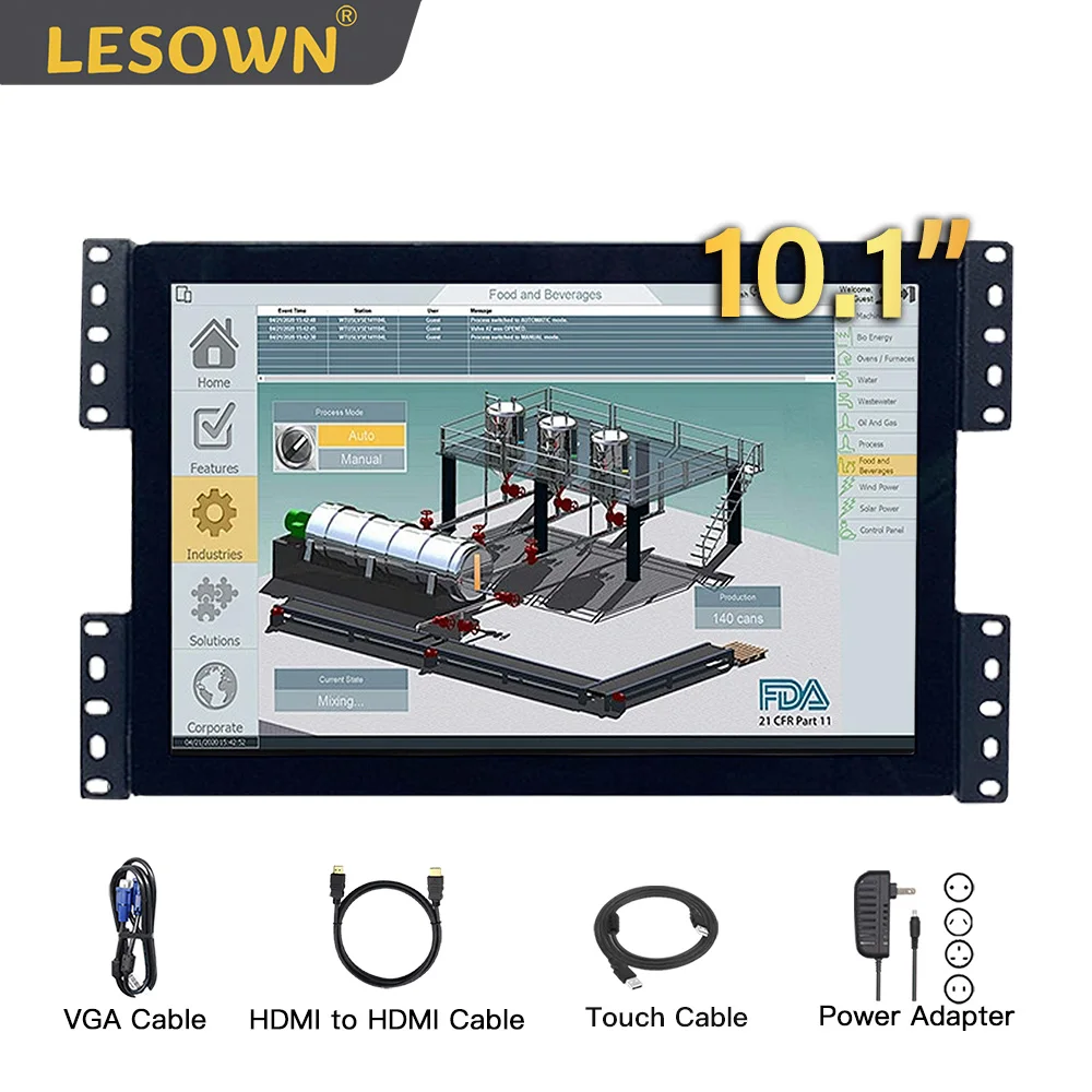 

Маленький встроенный 10,1-дюймовый дисплей LESOWN, 300 кд/м2/600-1000 кд/м2, 1280x800, IPS ЖК-экран ​ ​ с VGA/HDMI/USB (сенсорный) для ТВ-видеонаблюдения