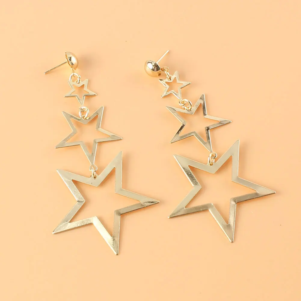 European American Fashion Multilayer Five-pointed Star Earrings Stones Crafts Stitching Temperament Earrings Female Decoration