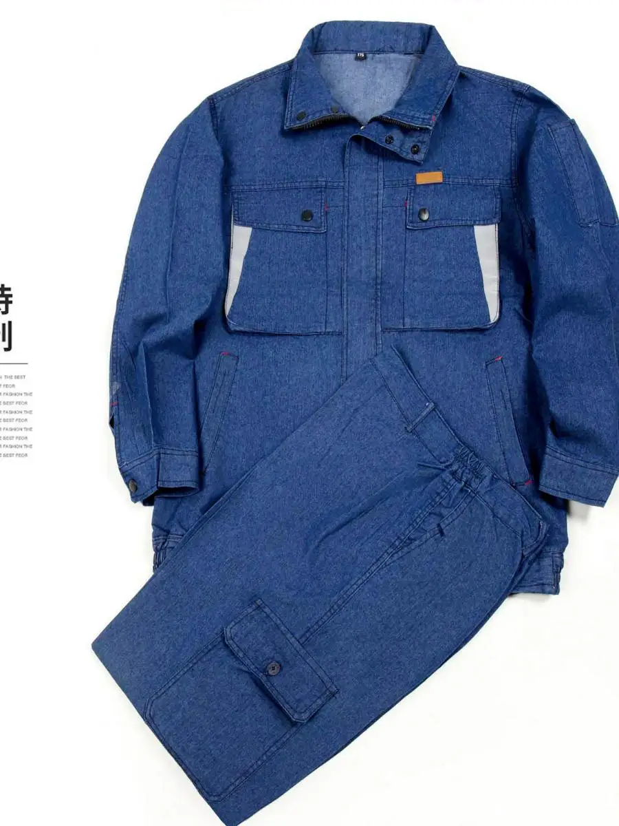 

Мужской летний тонкий джинсовый рабочий костюм для сварки, с защитой от ожогов, из хлопка, износостойкий, для работы и учебы