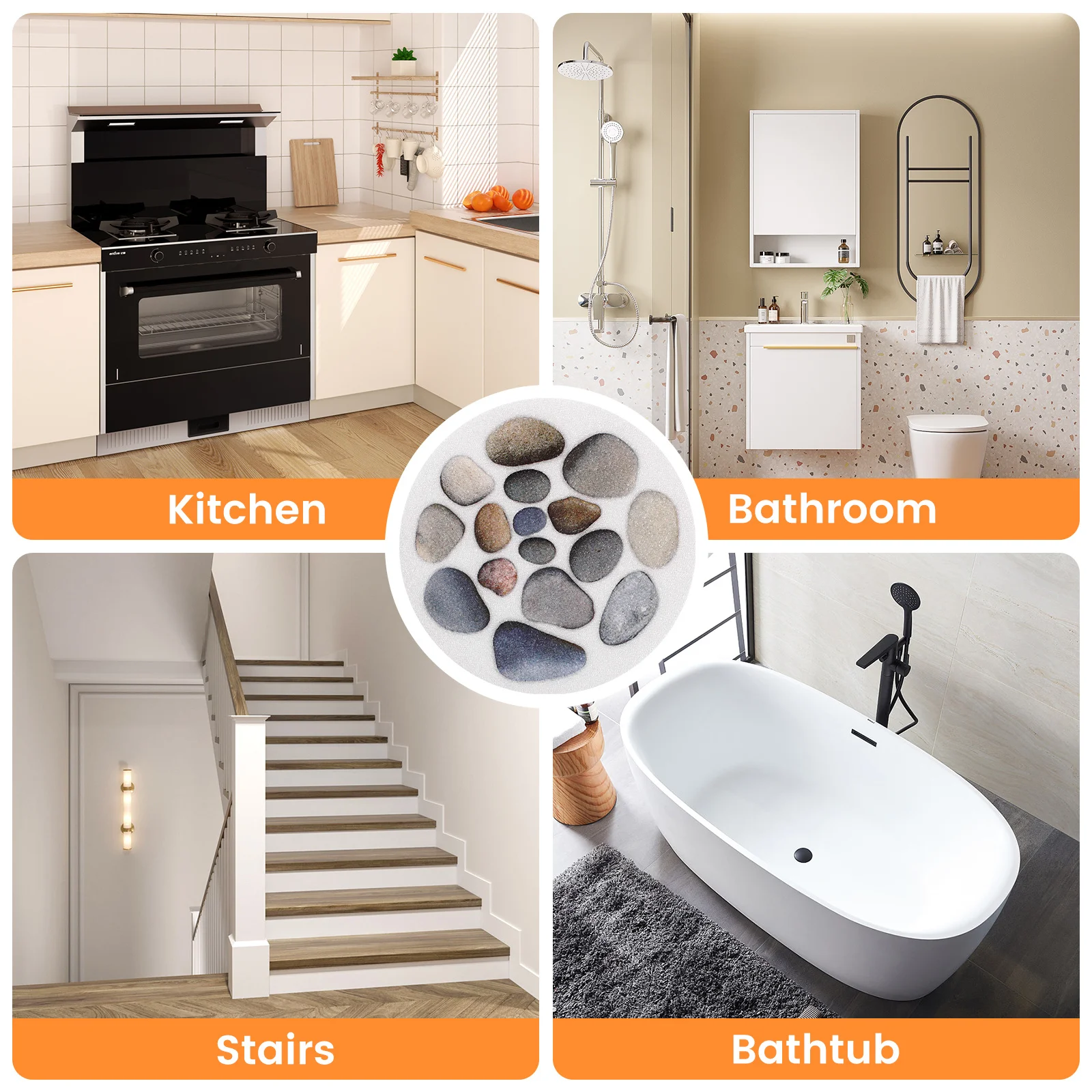 

8pcs Anti-Slip Mat For Bathroom 15Cm Stone Design Self-Adhesive Stickers Non-Slip Pads Shower Floor Kitchen Pool Balcony