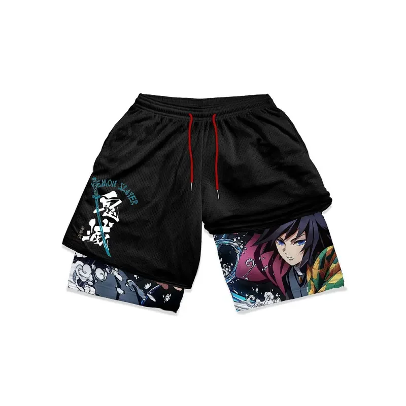 Demon Slayer Anime Gym Shorts Men 3D Print Workout Quick Dry Performance Shorts Cartoon Running Mesh Sports Short Pants Gift