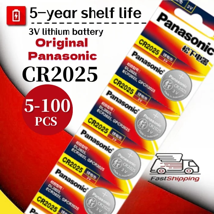 الأصلي باناسونيك 5-100 قطعة CR2025 3 فولت بطارية ليثيوم ECR2025 لسيارة التحكم عن بعد ساعة اللوحة الأم زر عملة خلايا