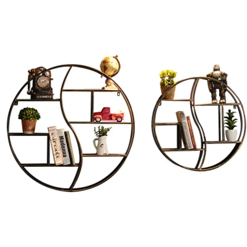 

European style living room wall hanging rack creative solid wood shelf partition round display decorative frame 80cm