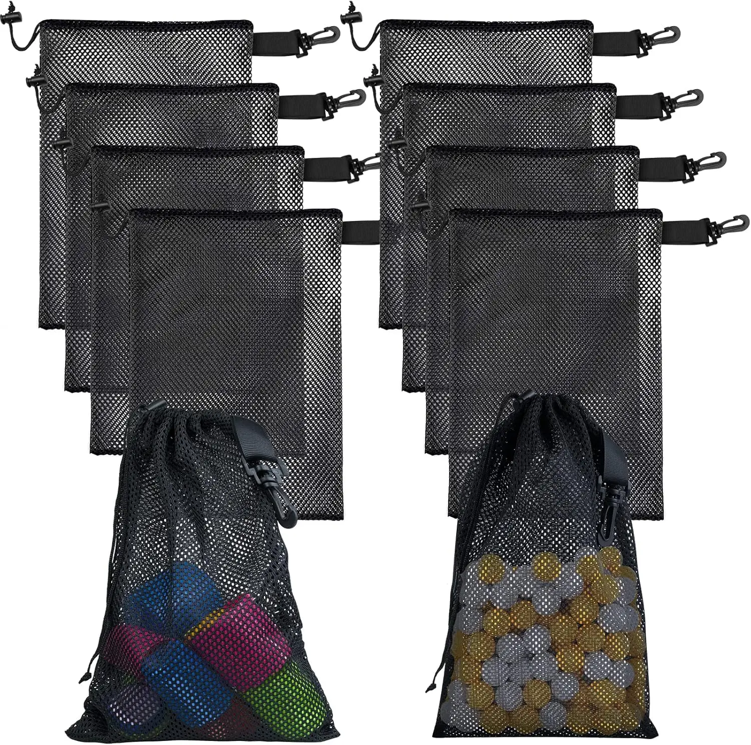 

10 Pcs Nylon Mesh Drawstring Bags with Clips, Portable Storage for Toys & Outdoor Activities (7.9x11.8in)