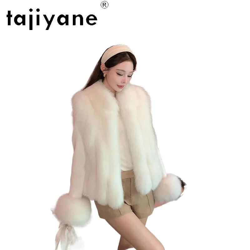 

TAJIYANE Natural Fox Fur Coat Women Detachable Knitted Sleeves Outerwears Luxury Warm Winter Jacket 2025 Women Clothing fourrure