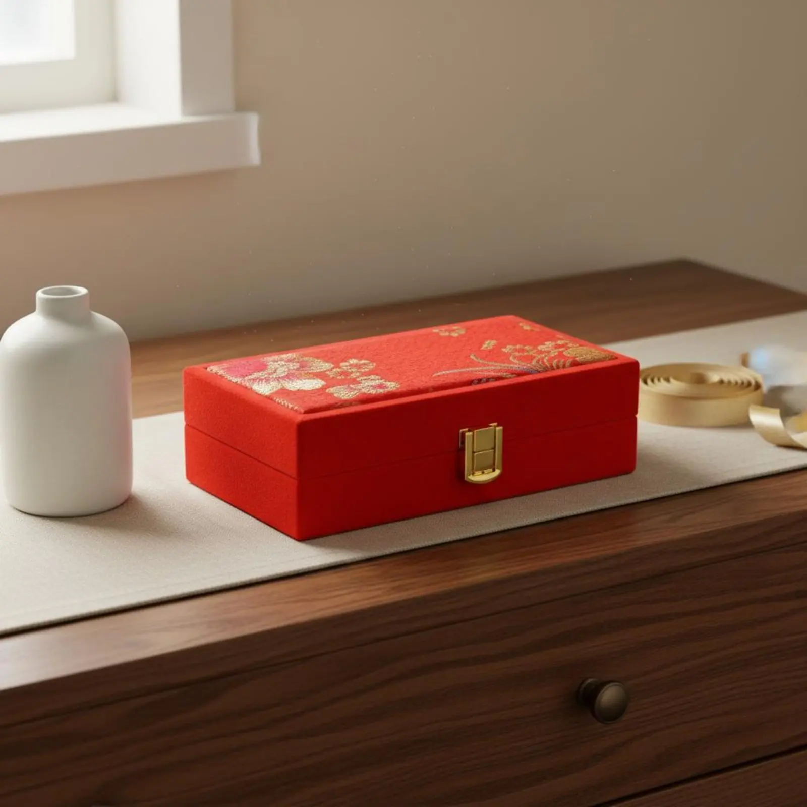 

Red Luxuriously Soft Gold Bar Box Secure Latch Closure Chinese Wedding Gift Box Gold Bar Display Case