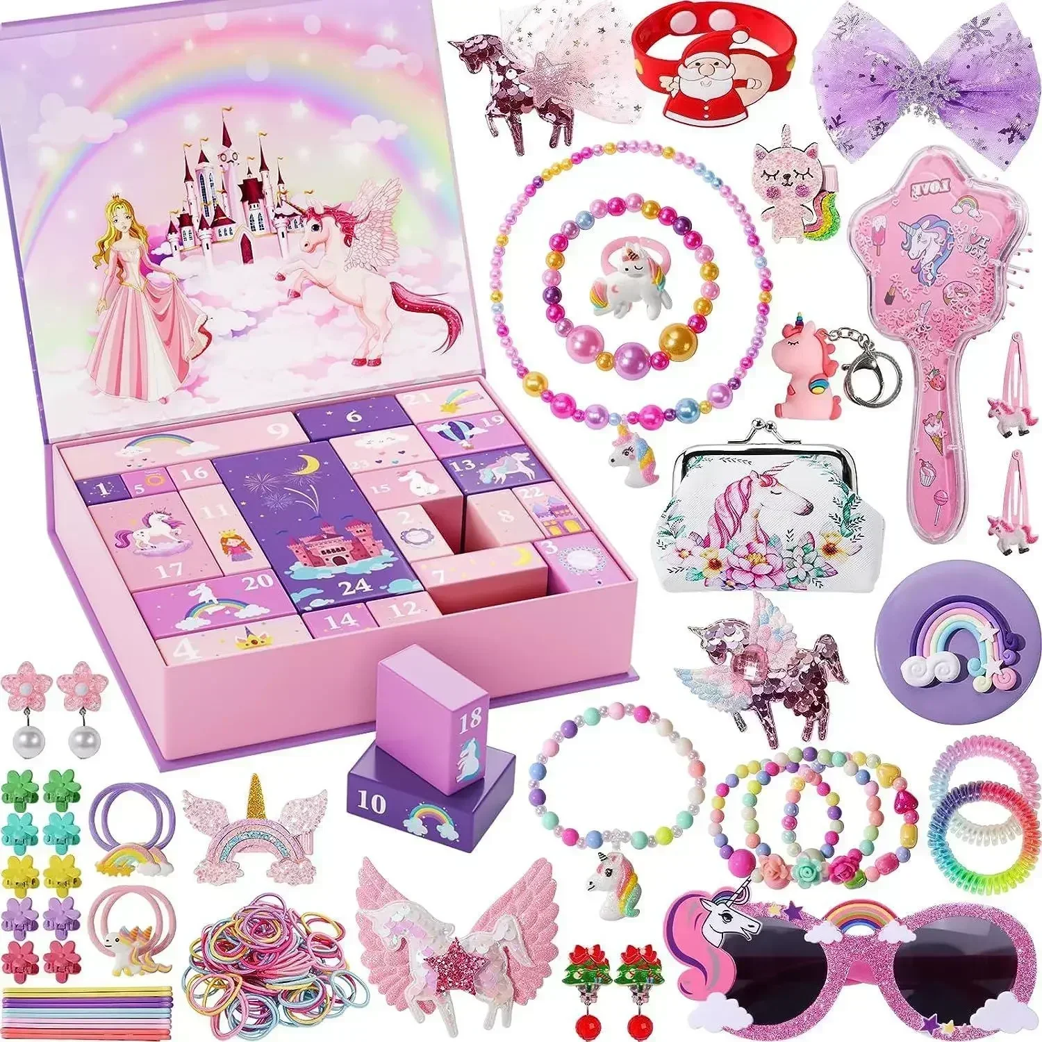 Christmas Advent Calendar Box 24 Days Princess Pretend Makeup Set Unicorn Mermaid Jewelry Countdown Calendar New Year Girls Gift