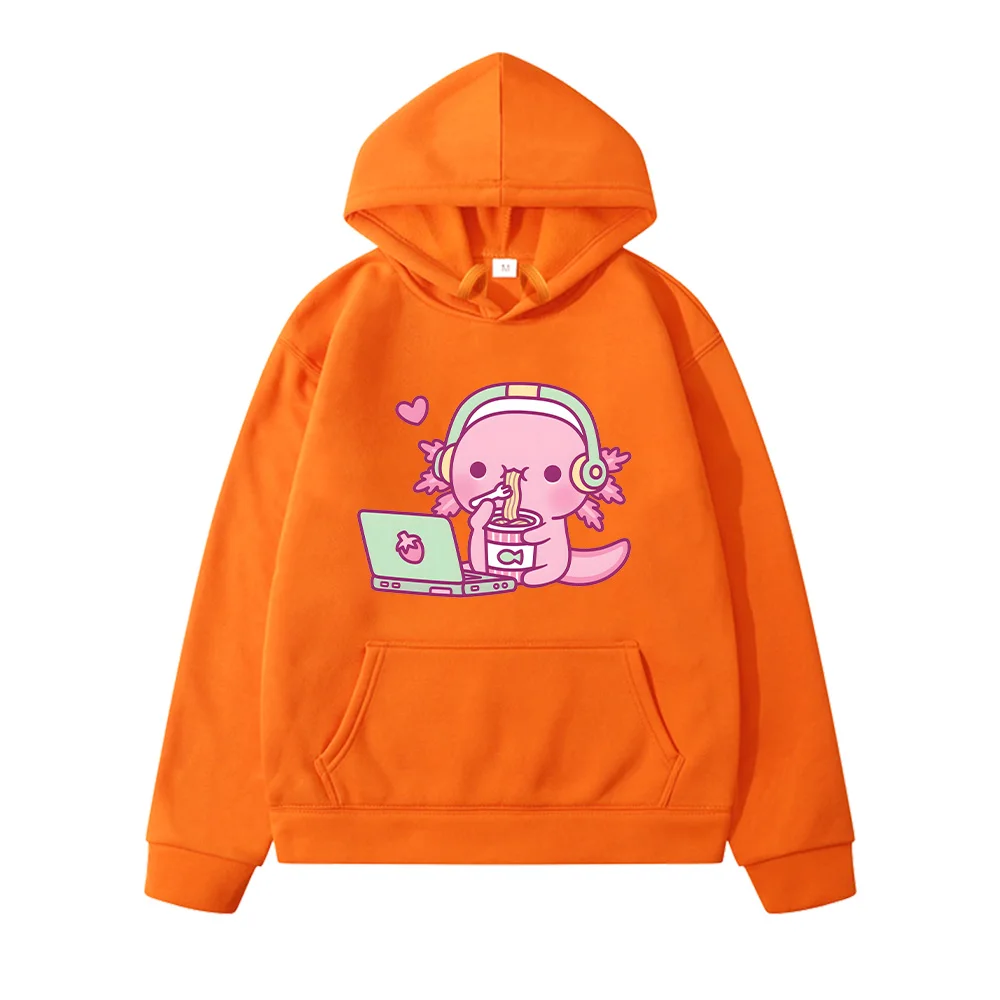 Axolotl Loves Instant Noodles Anime Hoodies Cartoon Cute Girls Clothing Casual Fashion Unisex Little Kids Sweatshirts Kids Hoody