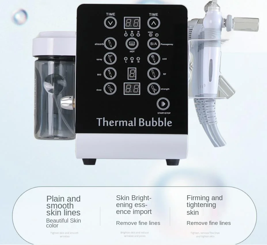Urządzenie kosmetyczne 6 w 1: plazma, termiczna maszyna do bąbelków, hydrofacial wodorowo-tlenowy, jonowy młotek zimny, RF, bipolarny polimer-woda