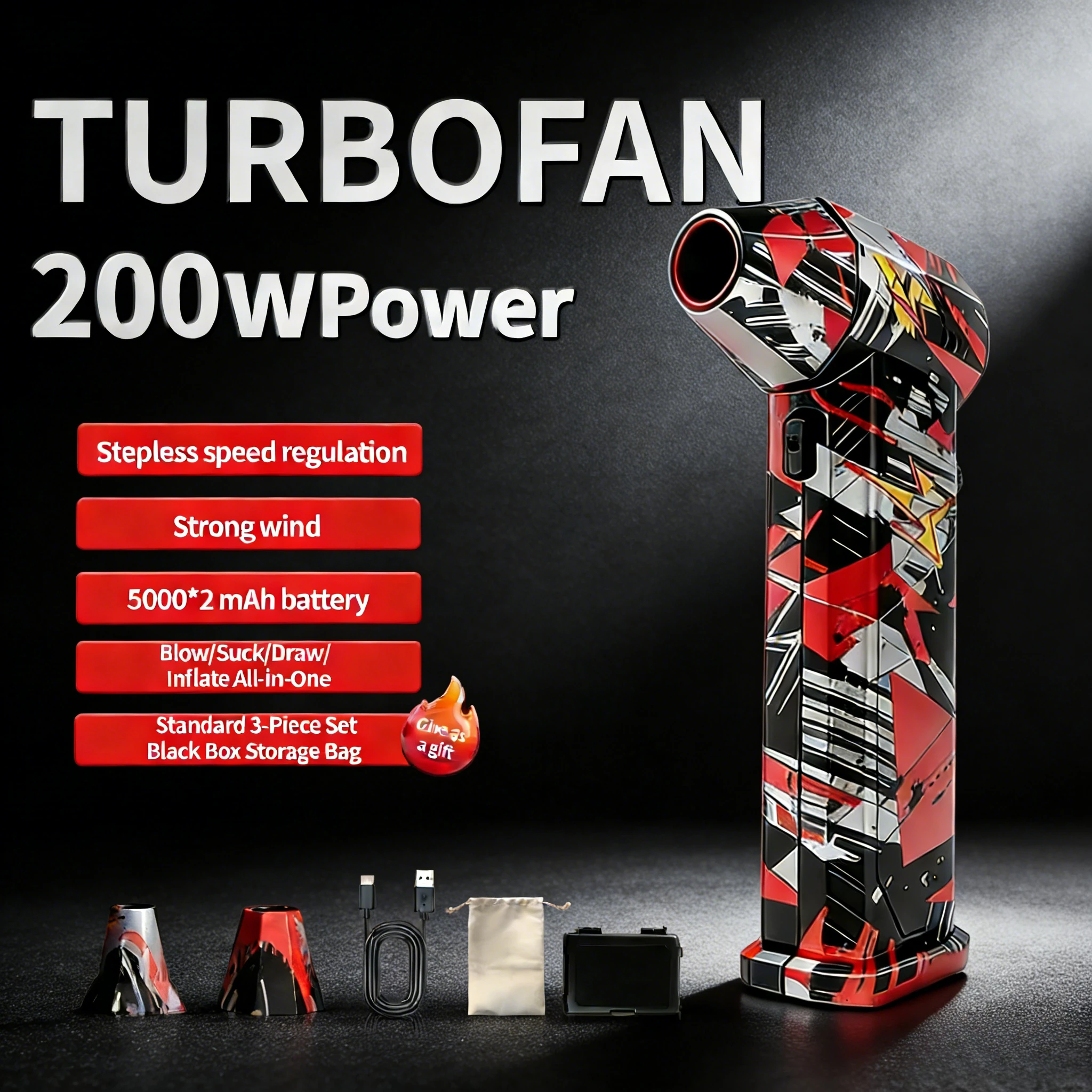 

X9 Бесщеточный турбоструйный вентилятор 300000 об/мин | Портативная воздушная тряпка для чистки домашнего автомобиля с клавиатурой ПК