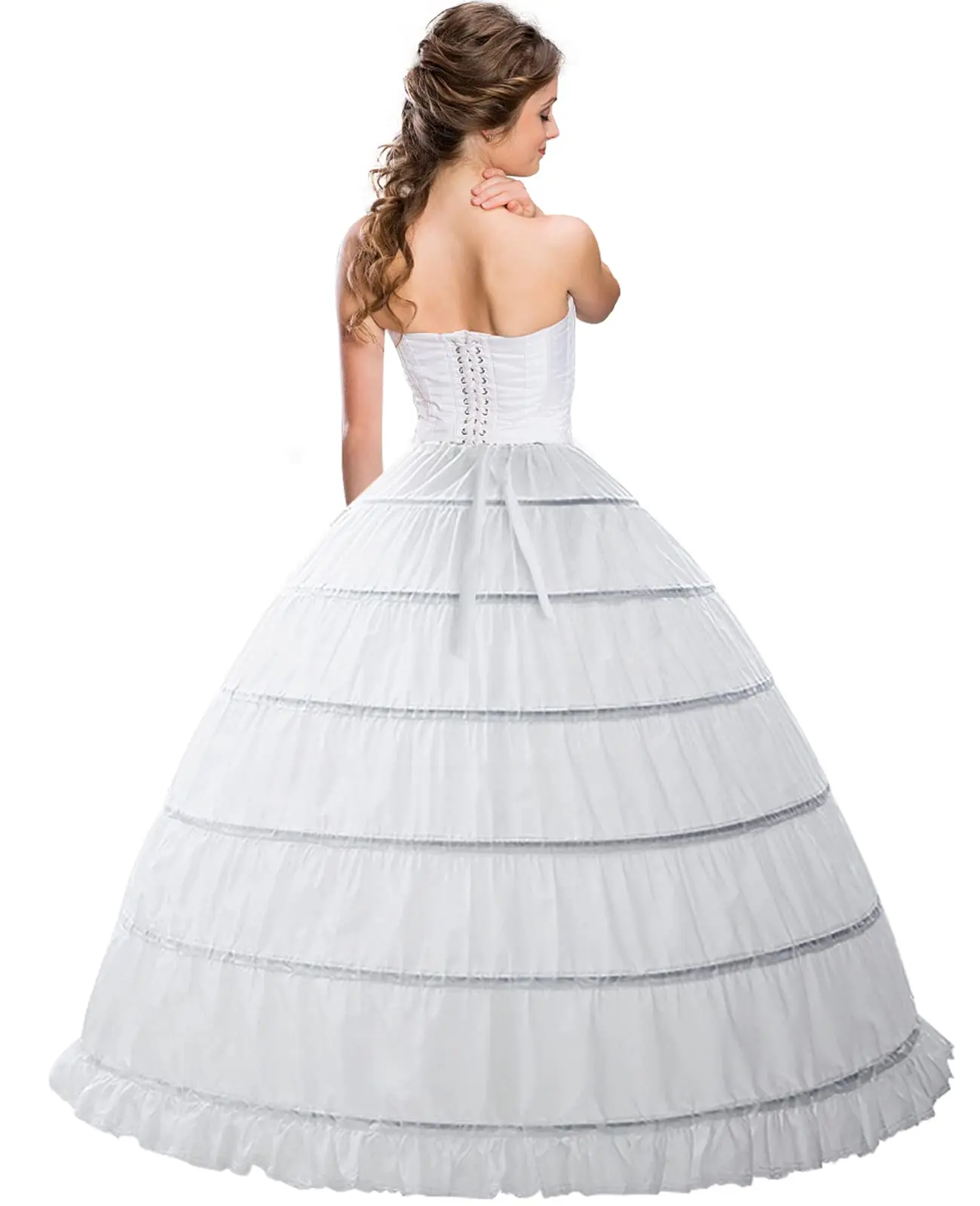 Anágua Crinoline 6 Hoop, linha A, até o chão, saia para vestido de casamento nupcial, vestido de baile