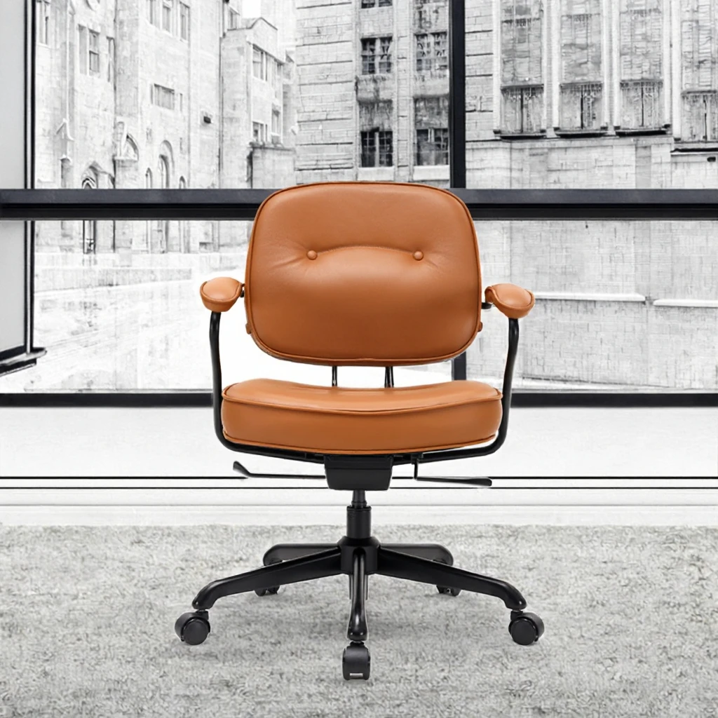 Modern Ergonomic Leather Adjustable Height Mid-Back Conference Swivel Task Chair with Handle and Tilting for Home Use
