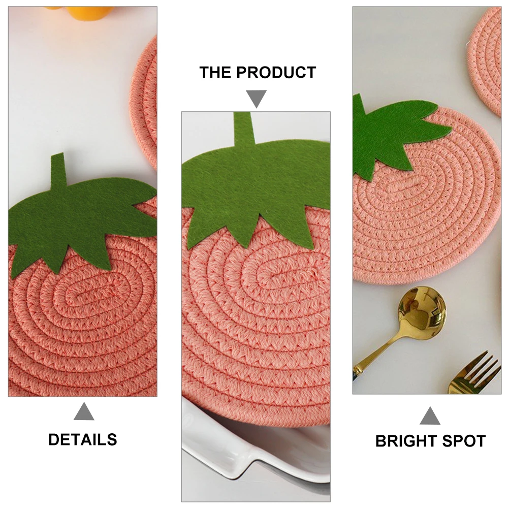 

Strawberry Placemat Mug Coasters Woven Table Mats Decor Coffee Pot Cotton Cup Cushion