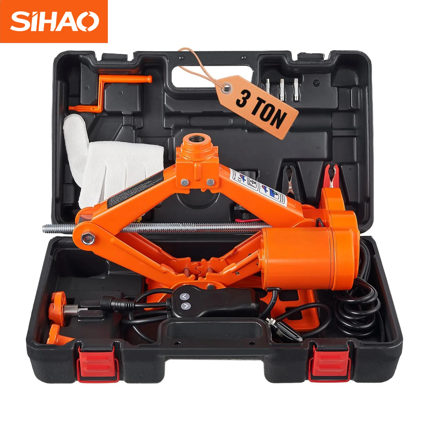 Cric électrique à ciseaux Sihao 3 tonnes 12V avec télécommande - Levage automatique 6600lbs, double patins de sécurité pour le changement de pneus de berlines/SUV/camions