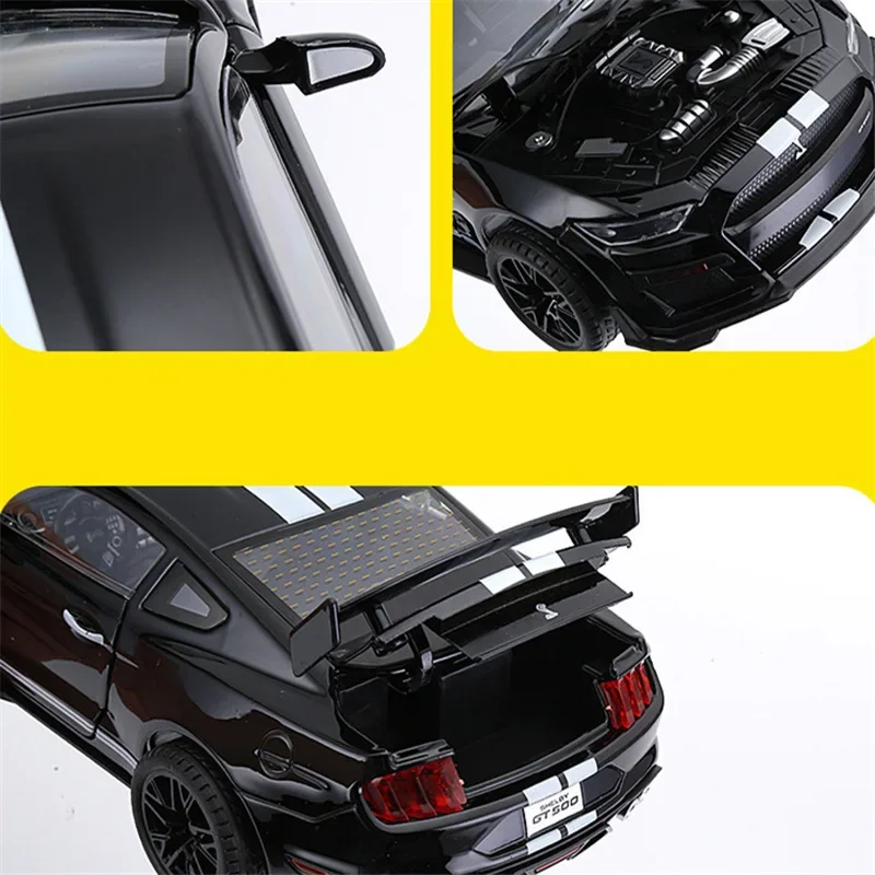 1/18 Ford Mustang Shelby GT500 Alloy Sports Car Model Diecast Metal Racing Car Vehicles Model Sound and Light Childrens Toy Gift