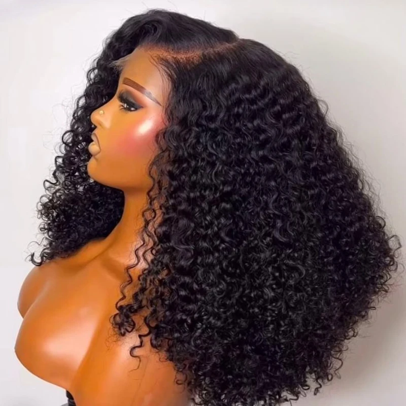 カラーディープウェーブショートボブ人毛ウィッグ-13x4-プレプラック加工済み透明レースフロントウィッグ-密度250-カールボブ人毛ウィッグ