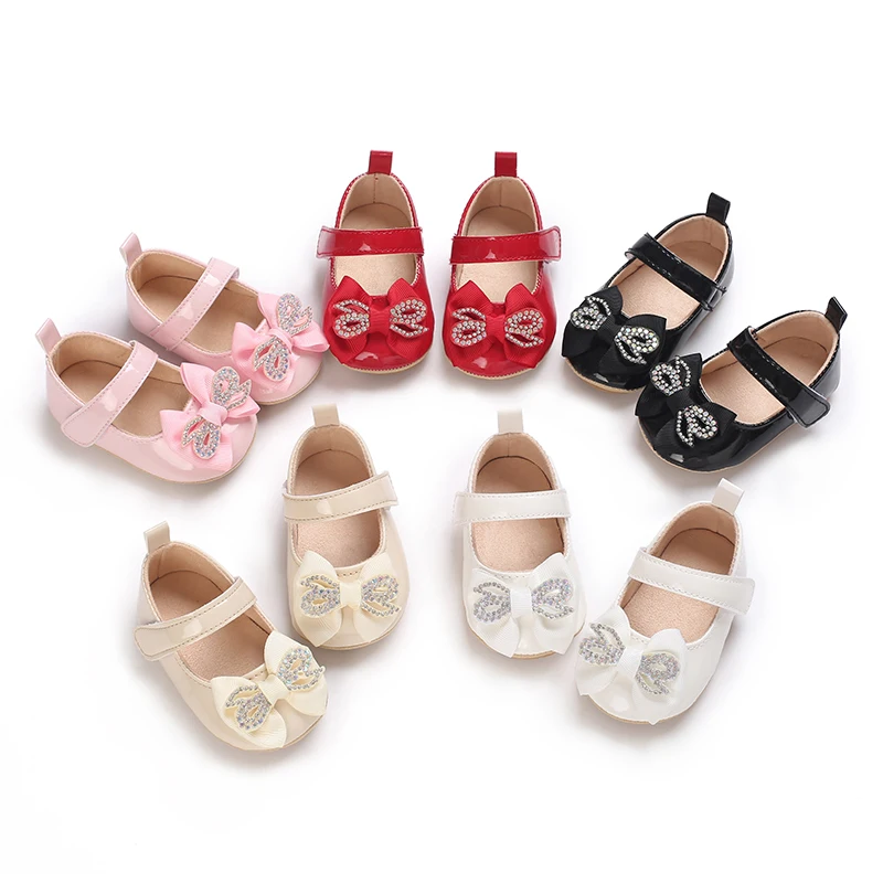 

VALEN SINA New 0-18M Newborn Baby Girl Cute PU Rubber Soft Sole Princess Shoes Bow First Step Walking Shoes Baby Girl