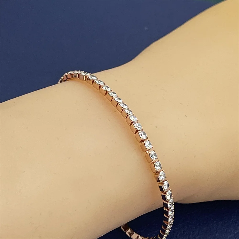 Rose Gold 925 Silver Jewelry 16-18cm Tennis Bracelet 2mm Zirconia Anniversary Gift Genuine Sterling Silver Bracelet