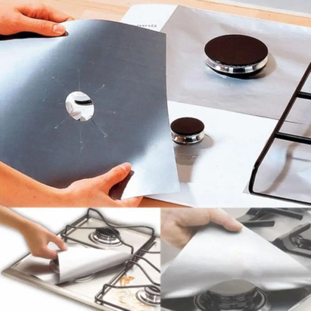 

4Pcs Gas Burner Cover Non-Stick Gas Stove Protector Cover Heat Resistant Reusable Stove Clean Mat Cuttable for Kitchen