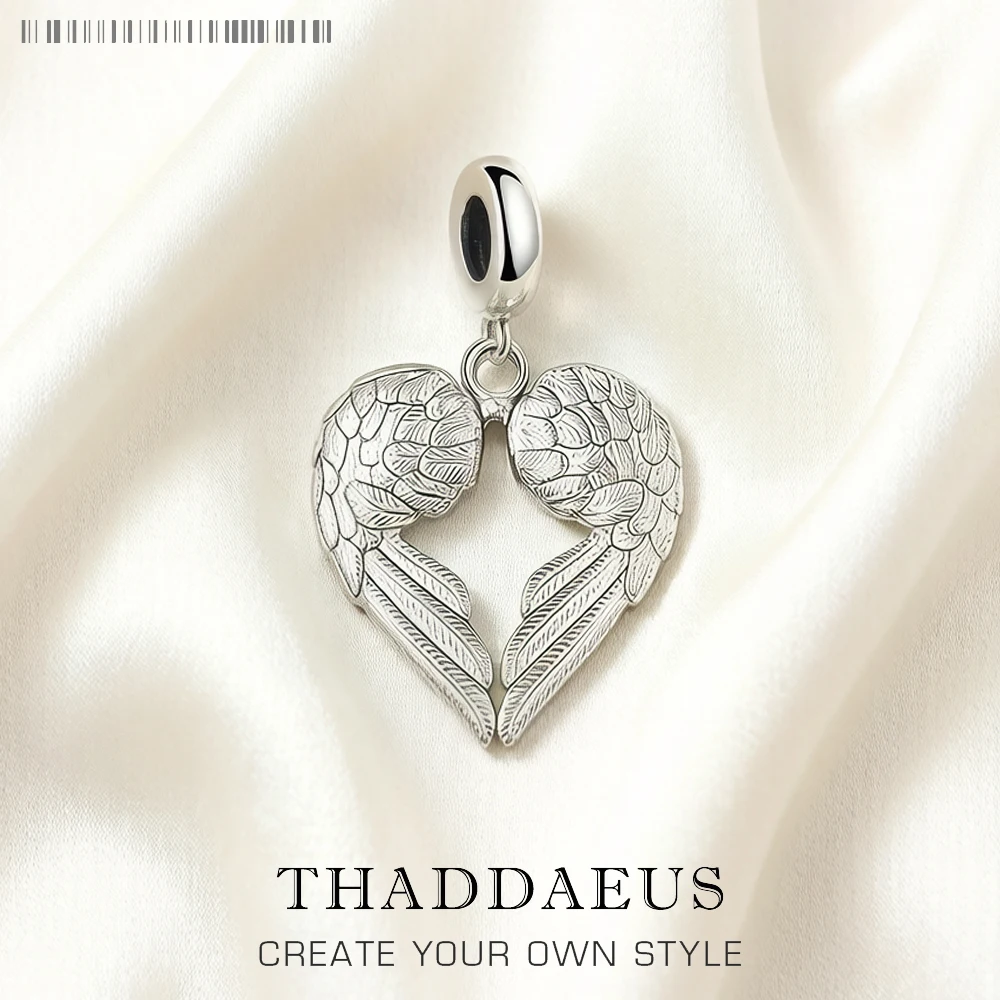 Charm-Anhänger aus 925er-Sterlingsilber mit Engelsflügeln und Herz, modisches Geschenk für die Herstellung von Schmuckzubehör