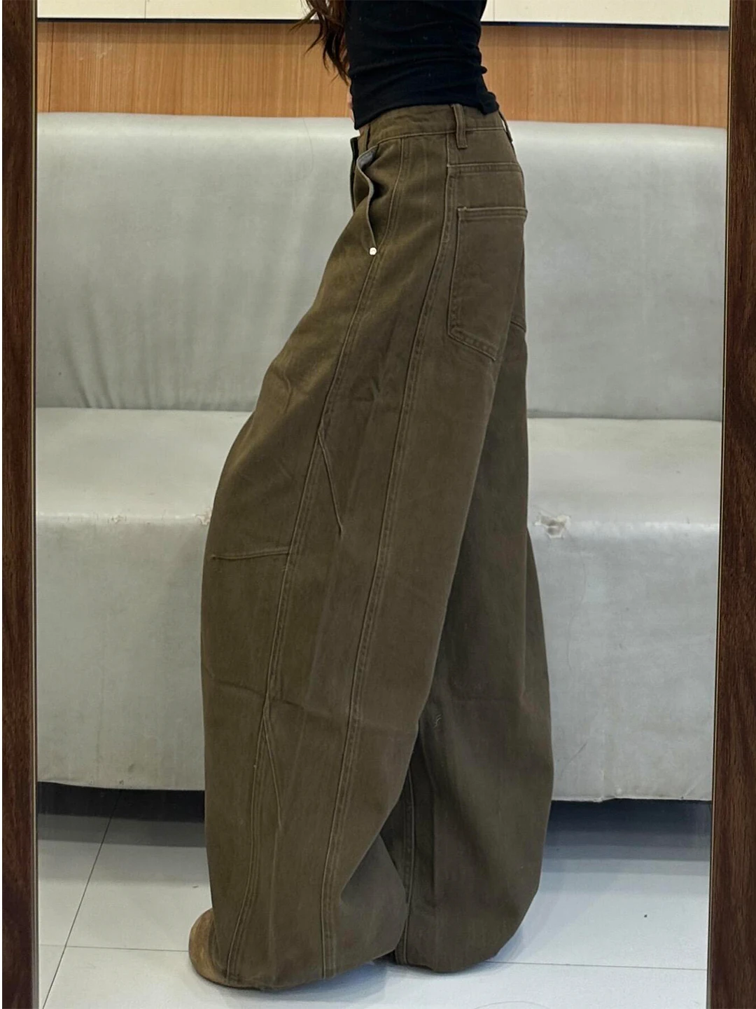 

Ретро-джинсы унисекс коричневого цвета с широкими штанинами и прямым кроем, осенние, повседневные, с отворотами, расклешенные, из денима