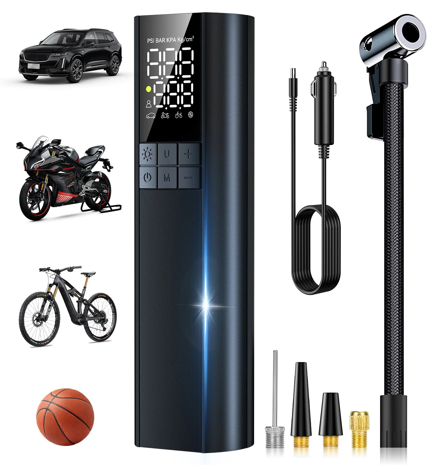 

Portable Tire Inflator Air Compressor Cordless Mini Bike Pump with Digital Display 150PSI Car Tires Air Pump with LED Lights