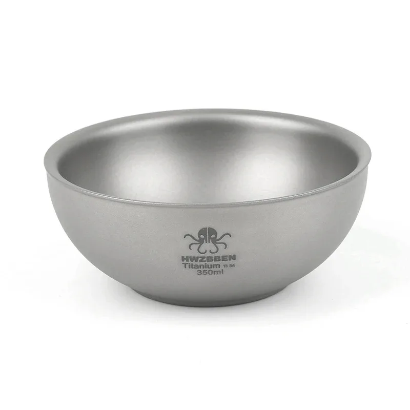 HWZBBEN Ti34 Pure Titanium Bowl 350ML Double-layer Bowl Portable Camping Outdoor Tableware Hiking Tableware