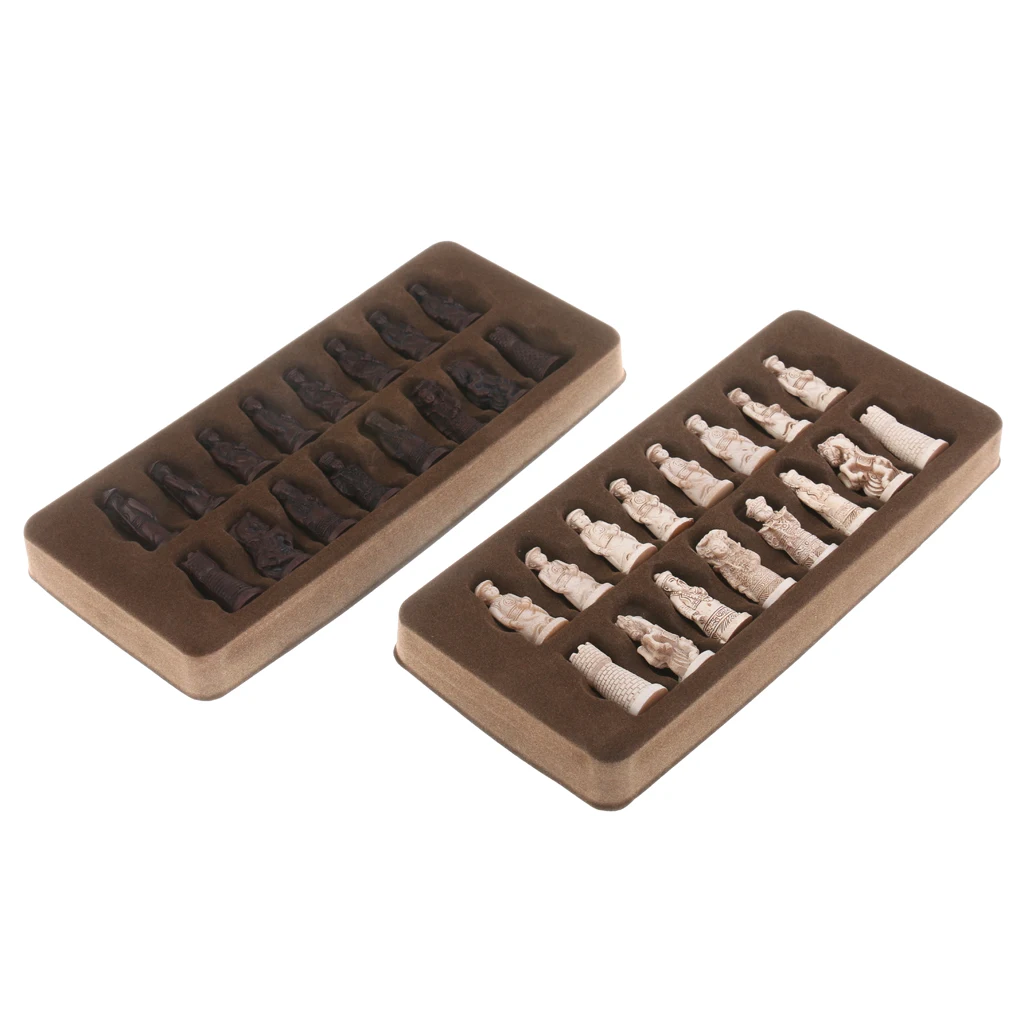 

Chinese Soldiers Chessman Resin Antique Chessboard Portable Board Game Decorative Collectible Gift for Xiangqi Fans