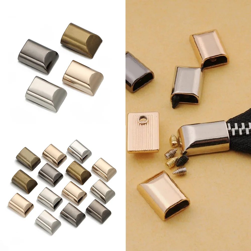 

10 шт. металлических фурнитурных элементов: ограничители для молний, концевые зажимы для молний, заглушки для кожаных изделий