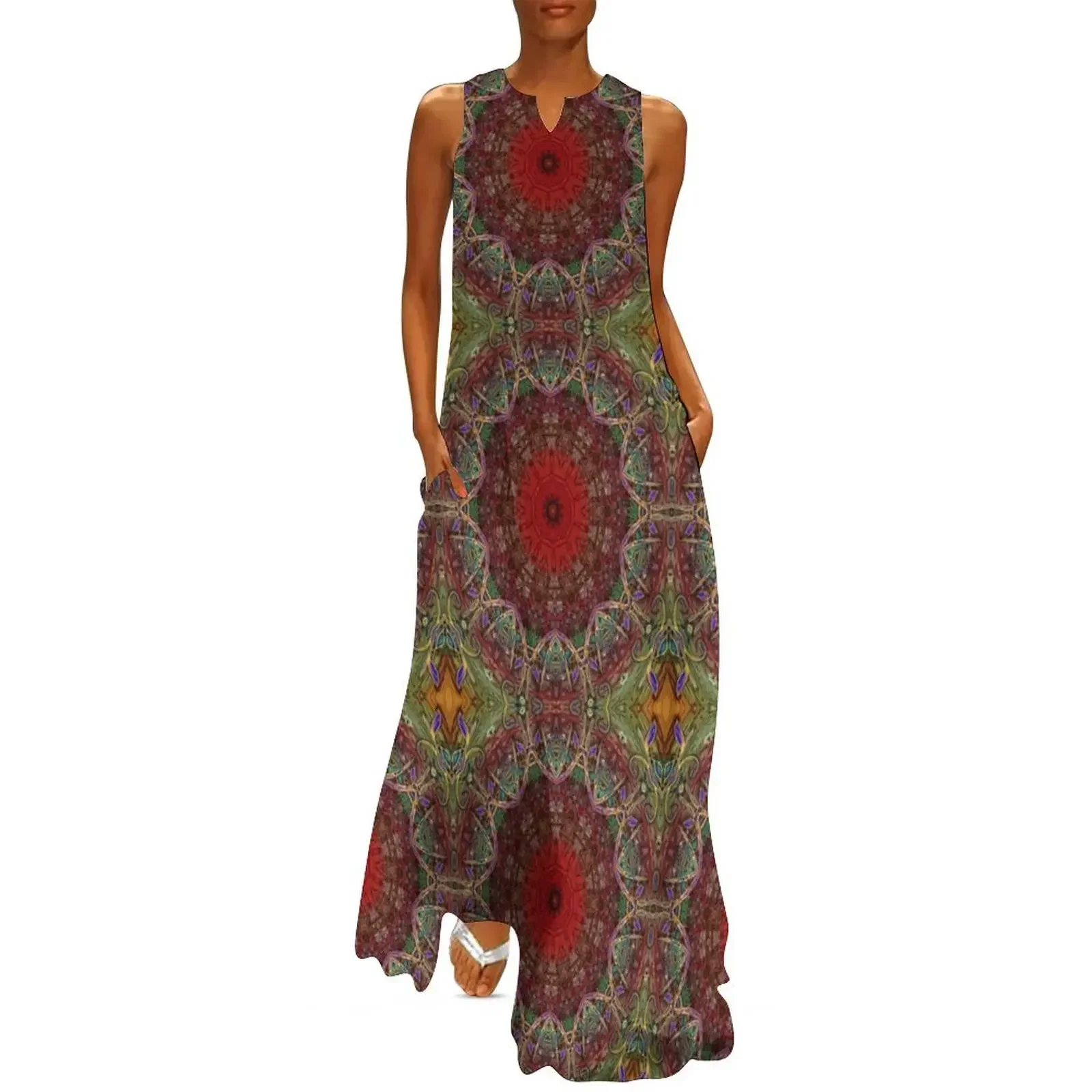 

Red Green Kaleidoscope Long Dress sensual sexy dress for women women long dresses Woman dresses summer dress daily