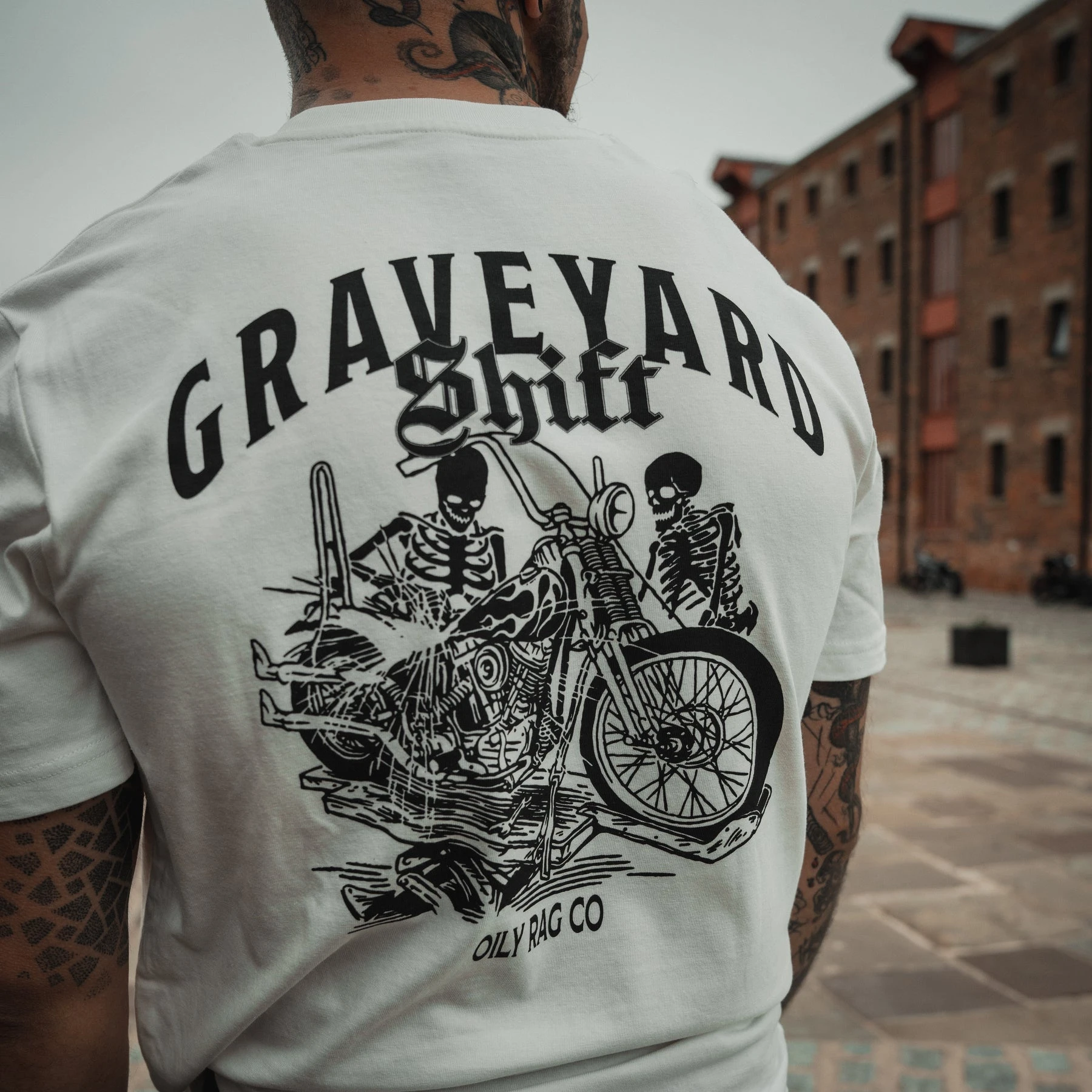 Graveyard-Shift Dual-Skeleton Repairing Chopper-Motorrad Tattoo Grafik T-Shirt Baumwolle Herren Damen T-Shirt Outdoor Freizeit-Oberteil – Detail 14