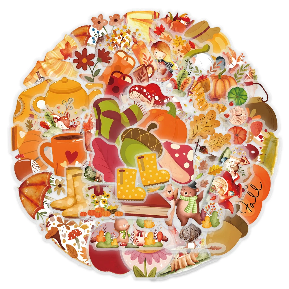 10/30/50pcs INS Style PET Autumn Cartoon Decoration Stickers Aesthetic Waterproof DIY Stationery Laptop Cute Sticker Packs