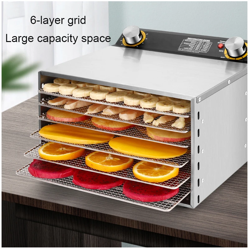 110V/220V 6 Trays Dried Food Dehydrator Snacks Dehydration Air Dryer Stainless Steel Fruits Vegetable Herb Meat Drying Machine