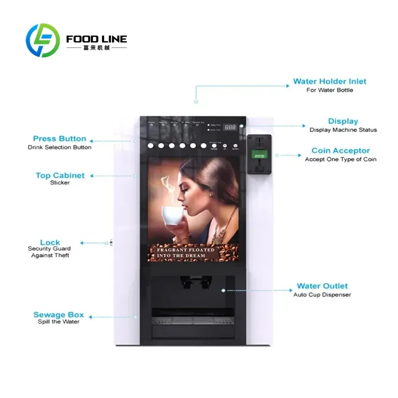Custom Coin Operated Instant Coffee Vending Machine Chocolate Automatic Self-service Vending Machine for Public Places view 5