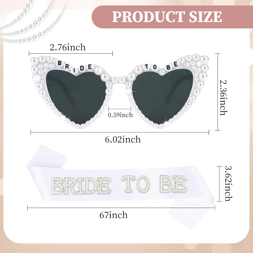 Braut-Sonnenbrille mit Herz-Motiv und Braut-Schärpe-Set, Liebliche Geschenke für die zukünftige Braut, Gastgeschenke für Junggesellinnenabschied und Brautparty-Dekoration – Detail 3