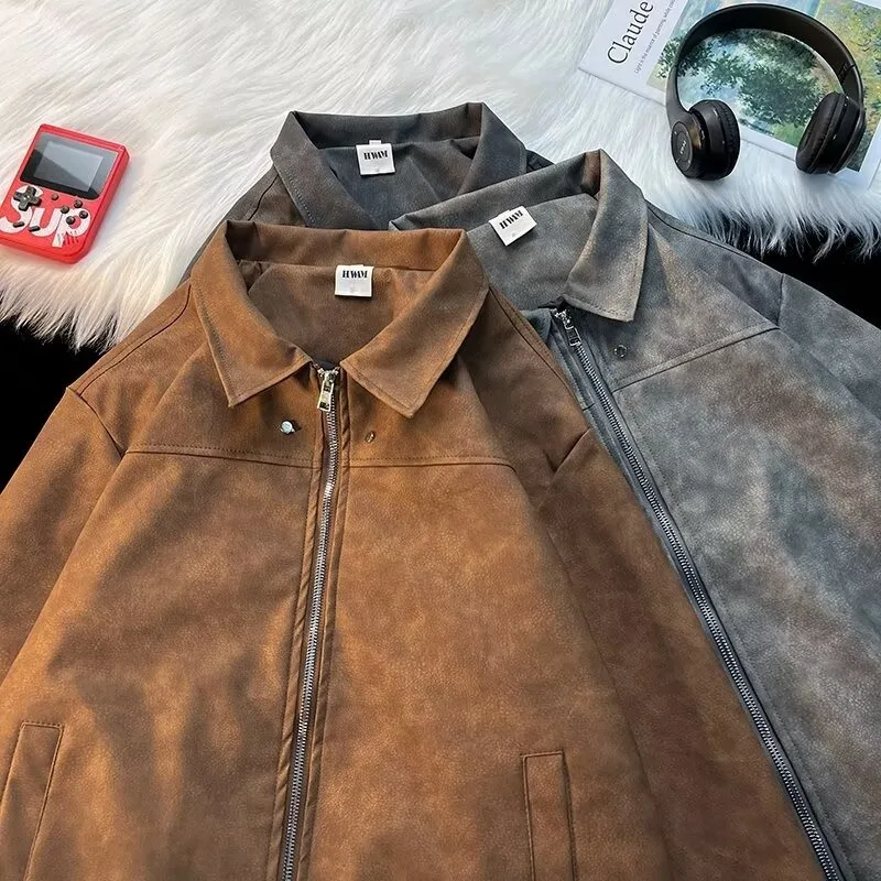 

Loose Fit Autumn Winter Jaet for Men 250 Pou Street Sle Harajuku Trendy Korean Version Long Sve Coat Casual Wear