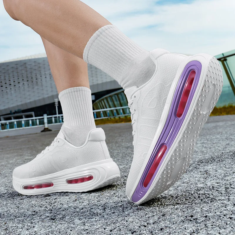 Women Men Fashion Air Cushion Sneakers Light Green Mesh Upper Shock Absorption Comfort Daily Walking Gym Athletic Sports Shoes
